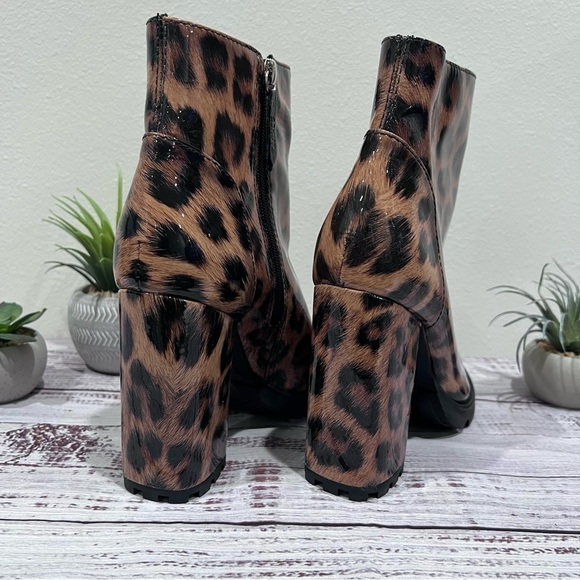 Schutz Animal Print Leopard Patent Leather Bootie with Lug Sole - Picture 7 of 9